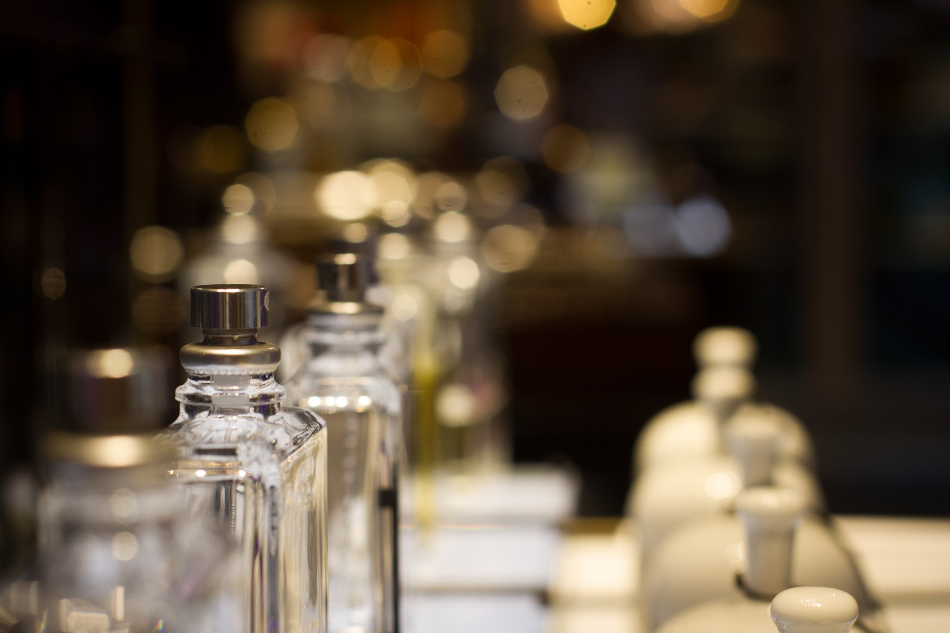 perfume bottles in store display shelf